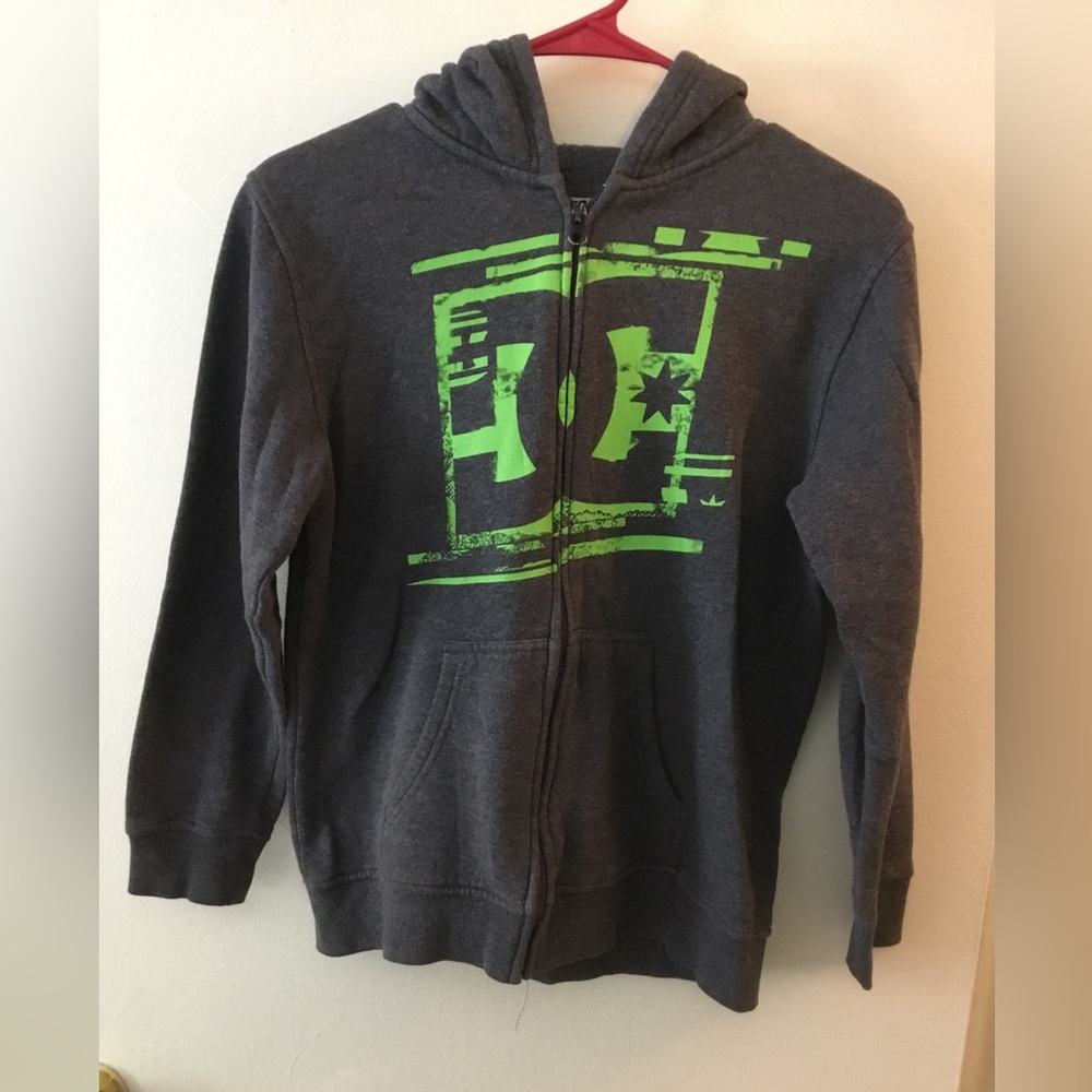 DC Kids Charcoal Hoodie with Bright Green Logo